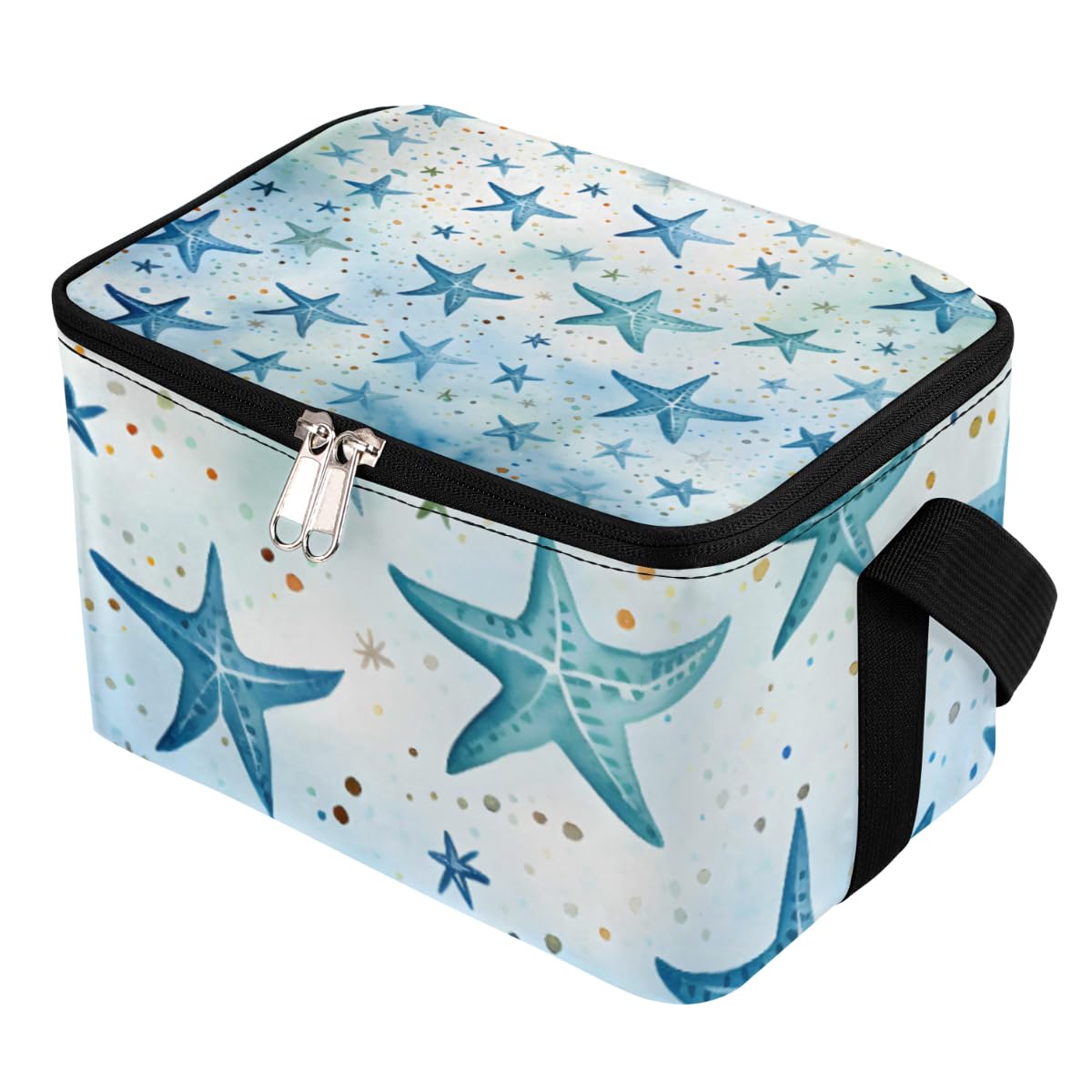 GzLeyigou Lunch Bags for Women Men 9 Cans,Starfish Hot & Cold Food Delivery Bag Insulated Grocery Bag Insulated Lunch Box Marine Blue Starfishes Cooler Bag for Office Work Picnic Beach