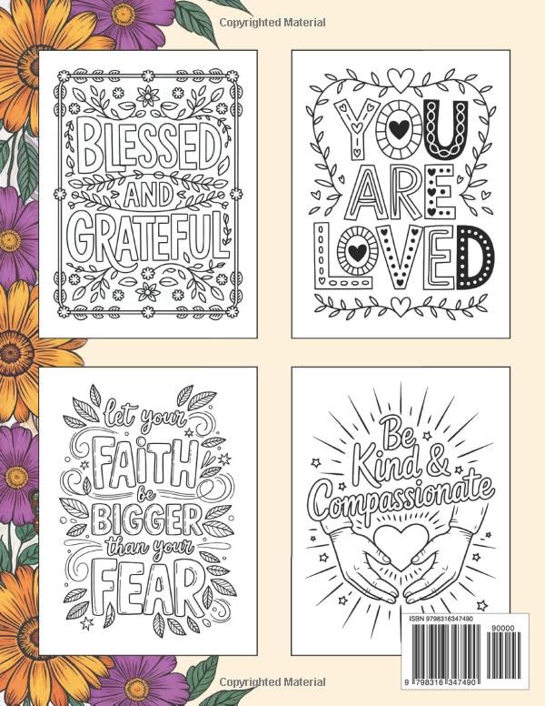 A Faith-Inspired Quote Coloring Book Bible Verses Coloring Book Inspirational Motivational Quotes For Adults & Teens: Stress Relief Coloring Book Fun ... Relaxing Positive Affirmations Coloring Book - Image 2