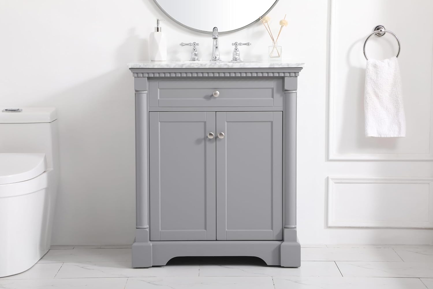 30 Single Bathroom Vanity, Soft-Close, Grey