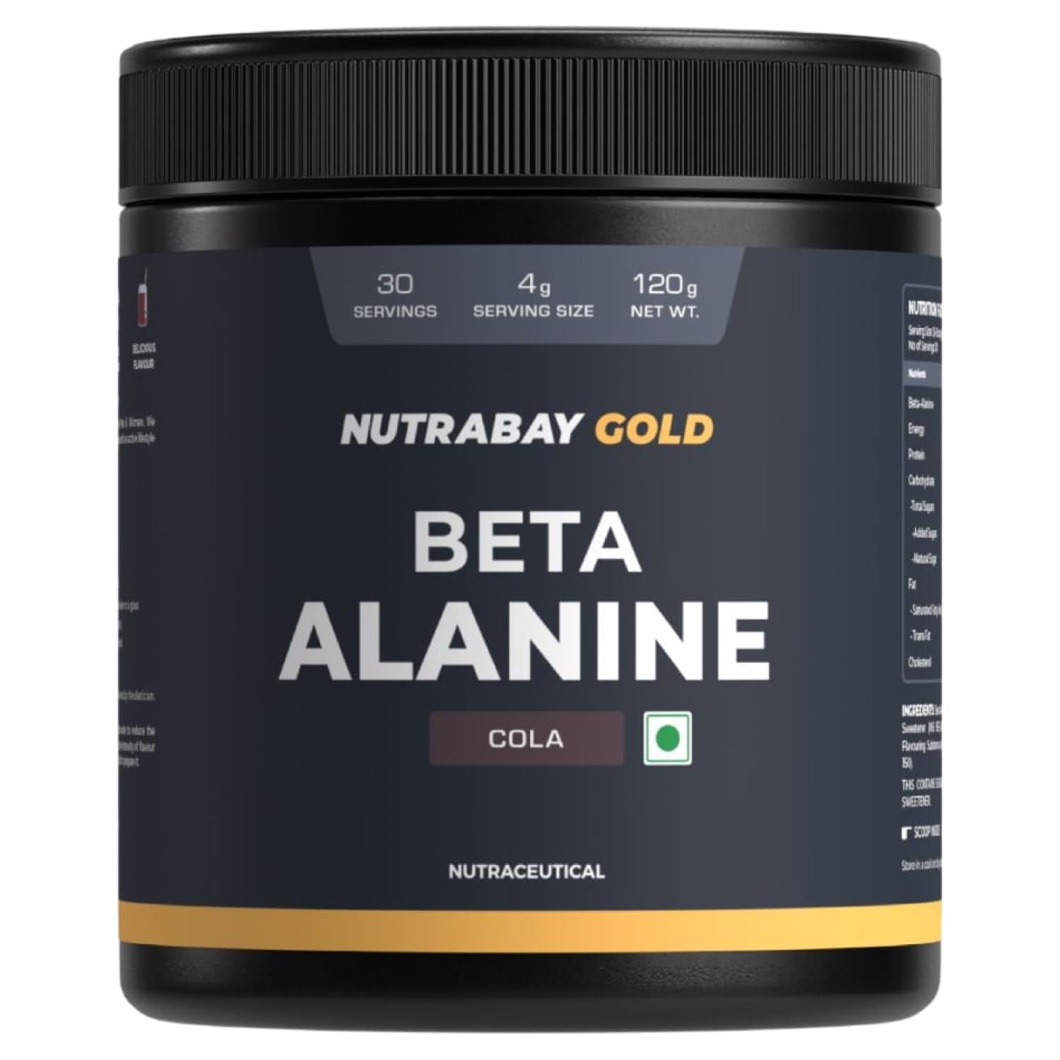 Nutrabay Gold Beta Alanine Supplement Powder 120g, Cola Flavor – Pre Workout Amino Acid for Endurance & Fatigue Reduction Cola 120g