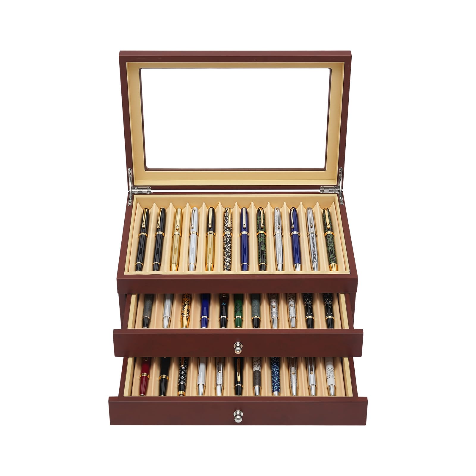 Stifthalterbox Stifte Sammelbox 3 Schicht Stiftebox mit 34 Fächer Rot