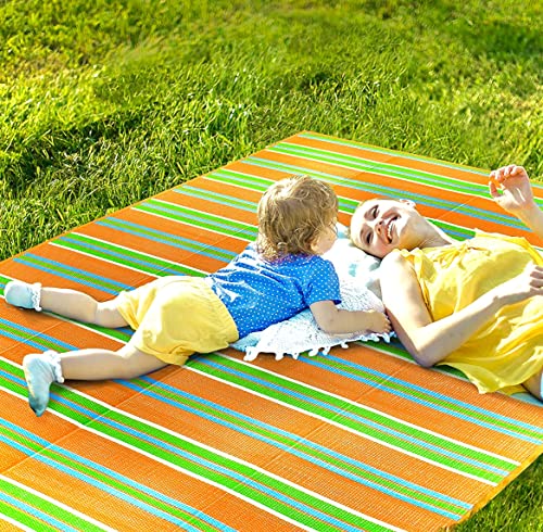 Image of 6x9 Feet Plastic Chatai Mat for Sleeping | Foldable Floor Mat for Home Use | Lightweight Chattai with Handles | Multipurpose Sleeping Mat for Floor - Orange