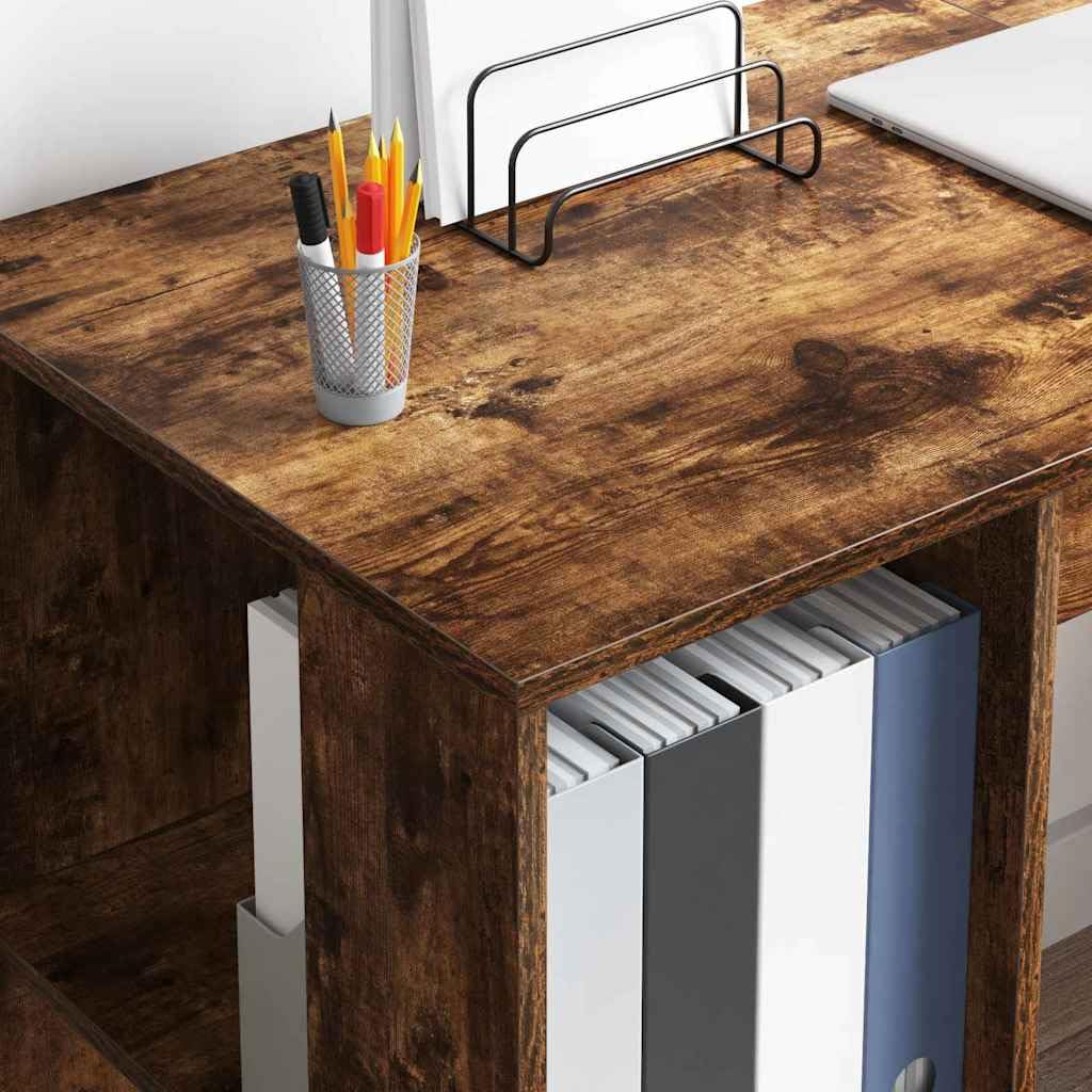 Schreibtisch Geräucherte Eiche 130x50,5x75 cm Holz 2 Regale Modern Robust PC Gaming Büro Home Living Jugend