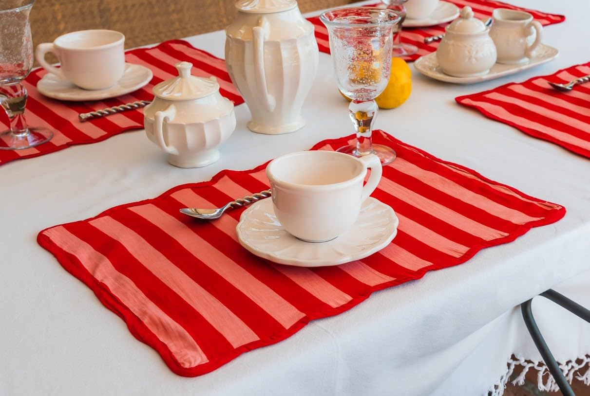 6er-Set Tischsets Baumwolle Rot und Rosa Streifen 35x45cm