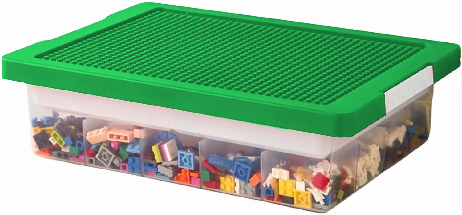Edu Toys Toy Bricks Blocks Organizer Bins with Compartments, Building Blocks Storage, Storage Containers for Building Brick Blocks Storage, Plastic Stackable Organizer Bin Toy Chest (Green)