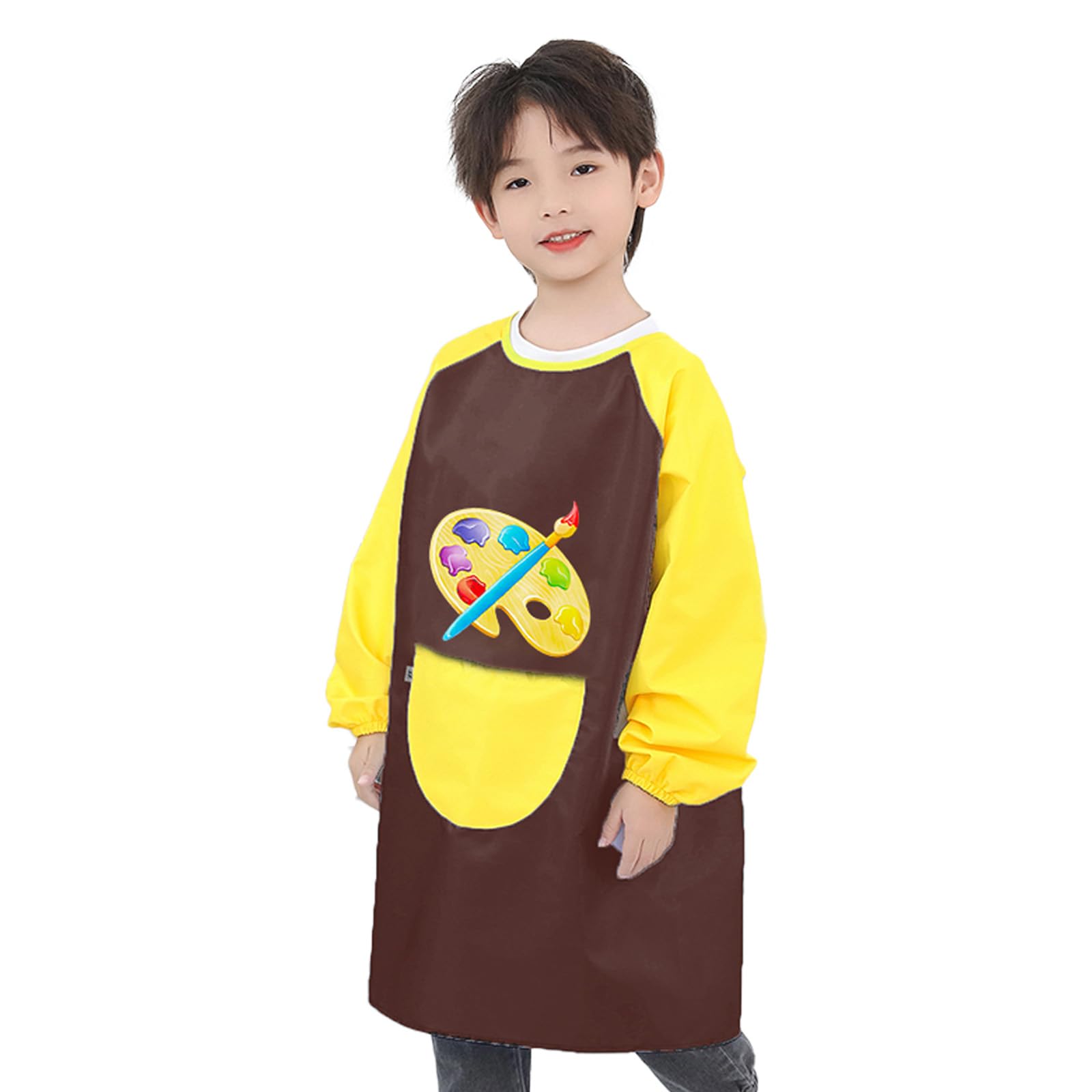 YMWALK Kids Painting Apron for Age 3-7 Years Girls and Boys,Waterproof Art Smock Toddler Apron with Long Sleeve and Pockets for Painting, Baking,Cooking, Eating, Messy Play,Arts Crafts