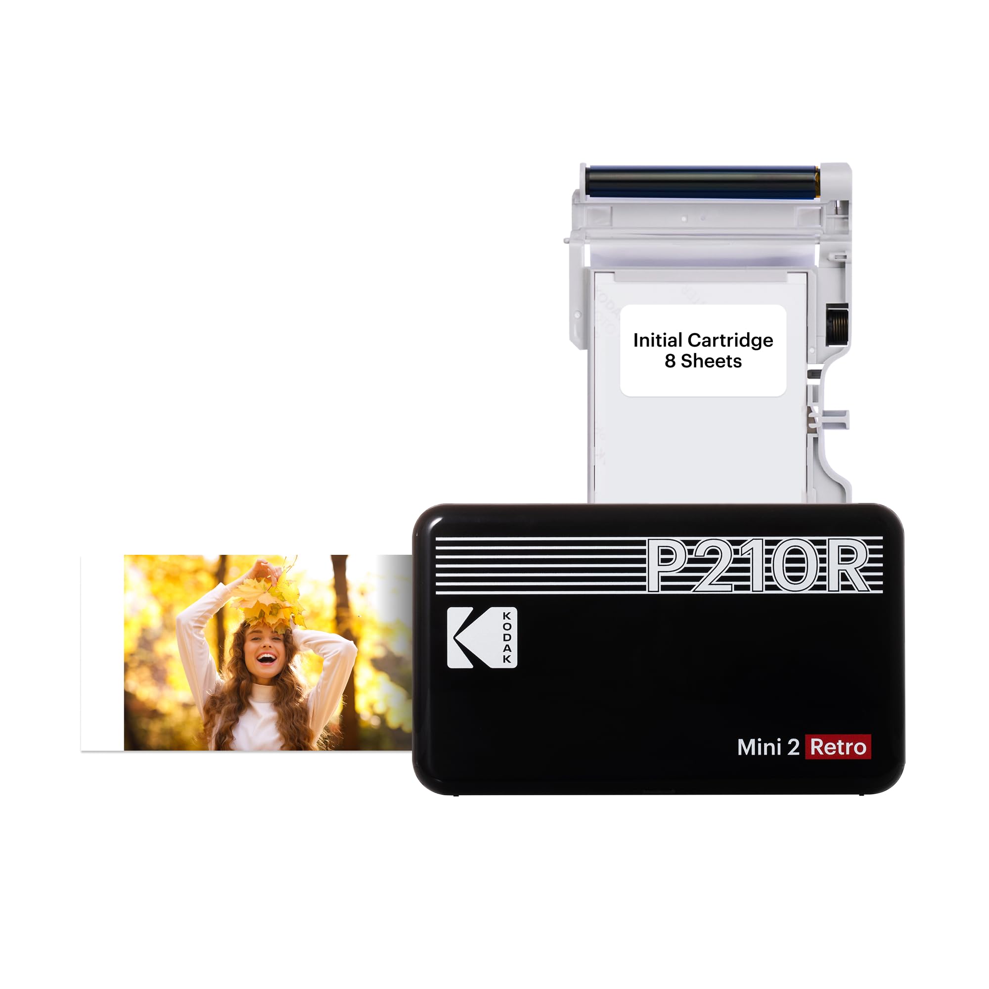 KODAK Mini 2 Retro 4PASS Portable Photo Printer (2.1x3.4 inches) + 8 Sheets, Black