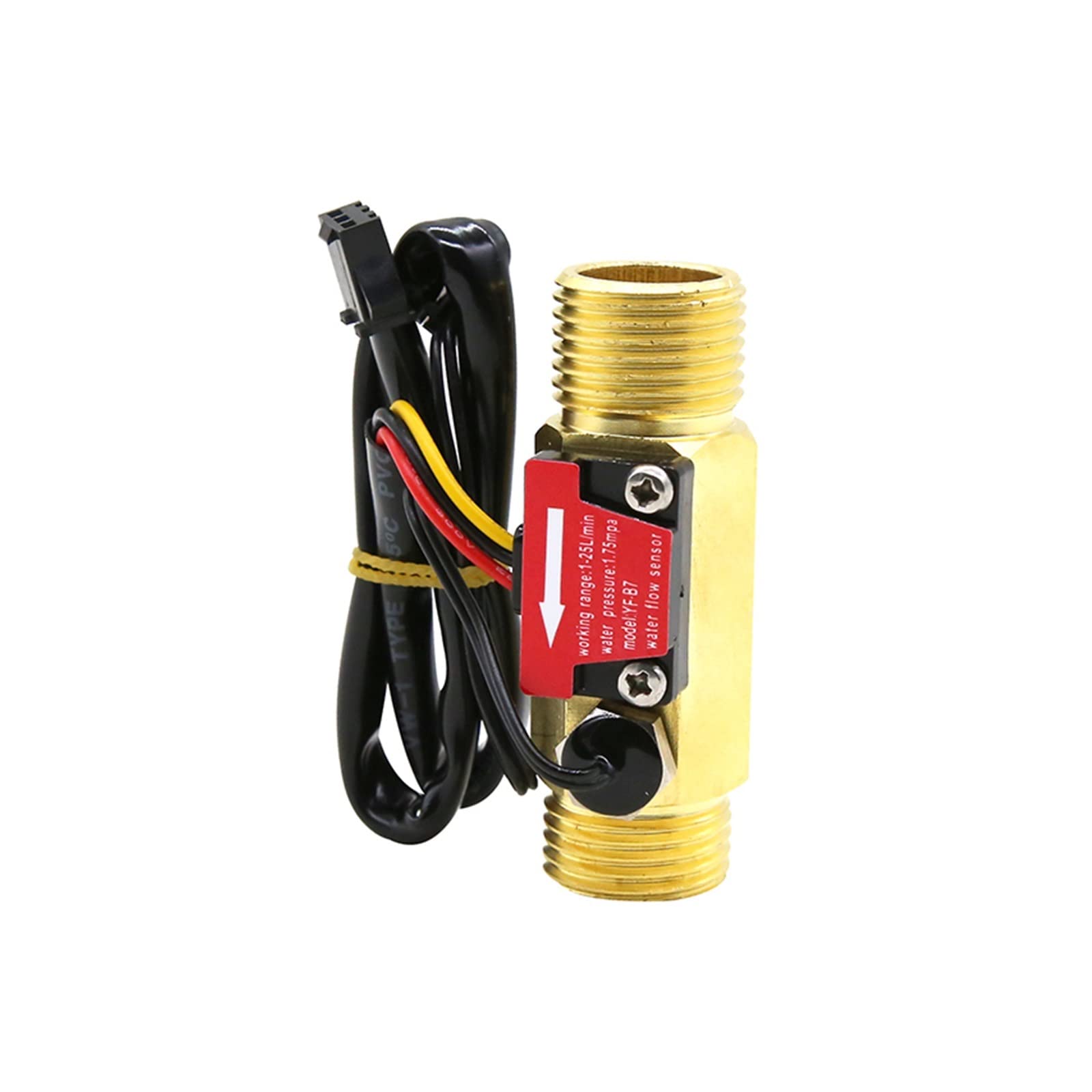 Medidor de caudal de agua, Sensor de Flujo de Agua DN15 DN20, rosca externa de latón de 1,75 MPa, caudalímetro de turbina de pulso, DC5~18V con detección de temperatura(DN20)