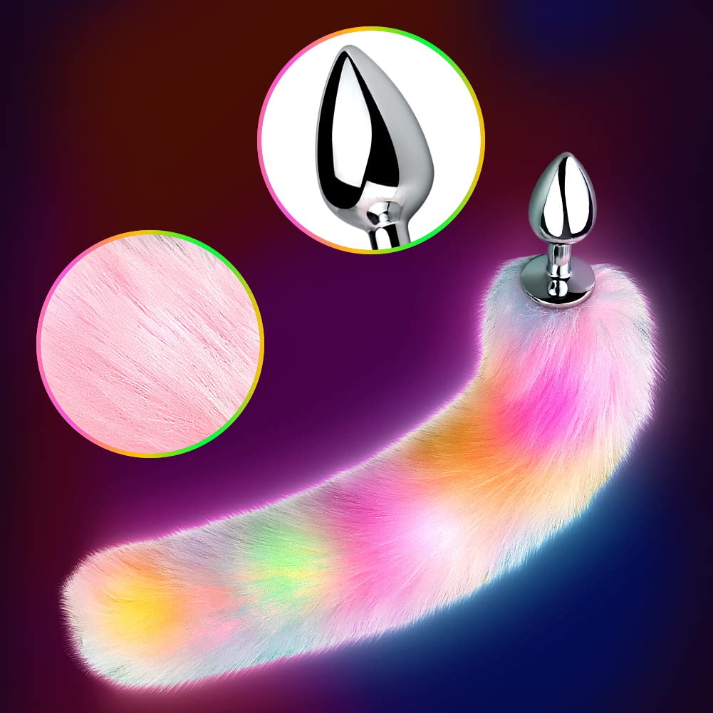 FST Sexy Fox Tail Anal Plug Sex Foreplay Glowing Adult Toys Fashion Role-Playing Alloy Anus Stopper Furry Pink Faux Fox Tail Couples Lover Flirting Libido Stimulation Toys (S)