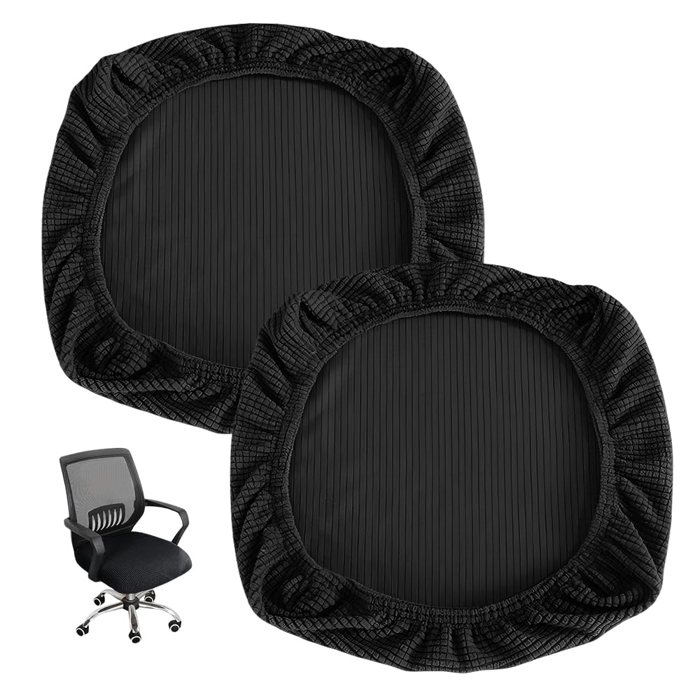 2 Piezas Funda Elástica Silla Oficina, Fundas Sillas Ajustables Lavables, Funda Asiento Silla Gamer, Fundas Protectoras para Sillas, Funde Cubre Asientos para Sillass para Comedor, Cocina -Negro