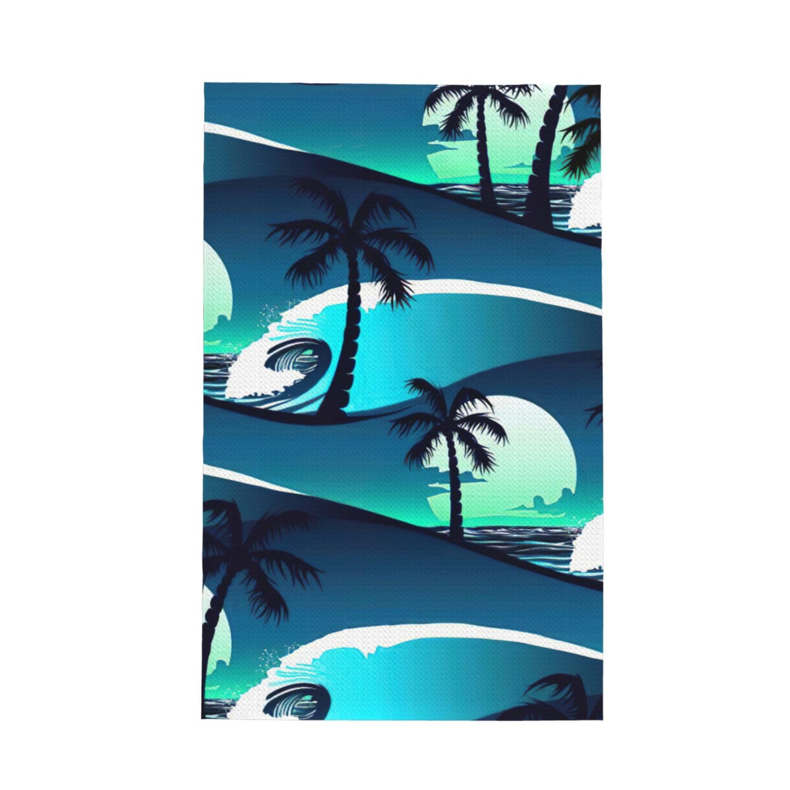 CKGODGF Skateboard With Palm Trees Wave Print Absorbent Waffle Dishcloths,Kitchen Towels With Hanging Loops,Tea Towels.