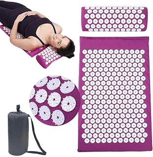 ZENSAY SALES Acupressure Mat and Pillow Set, Memory Foam Core, Purple Exercise Yoga Mat with Carry Bag for Sciatica Relie Price In India