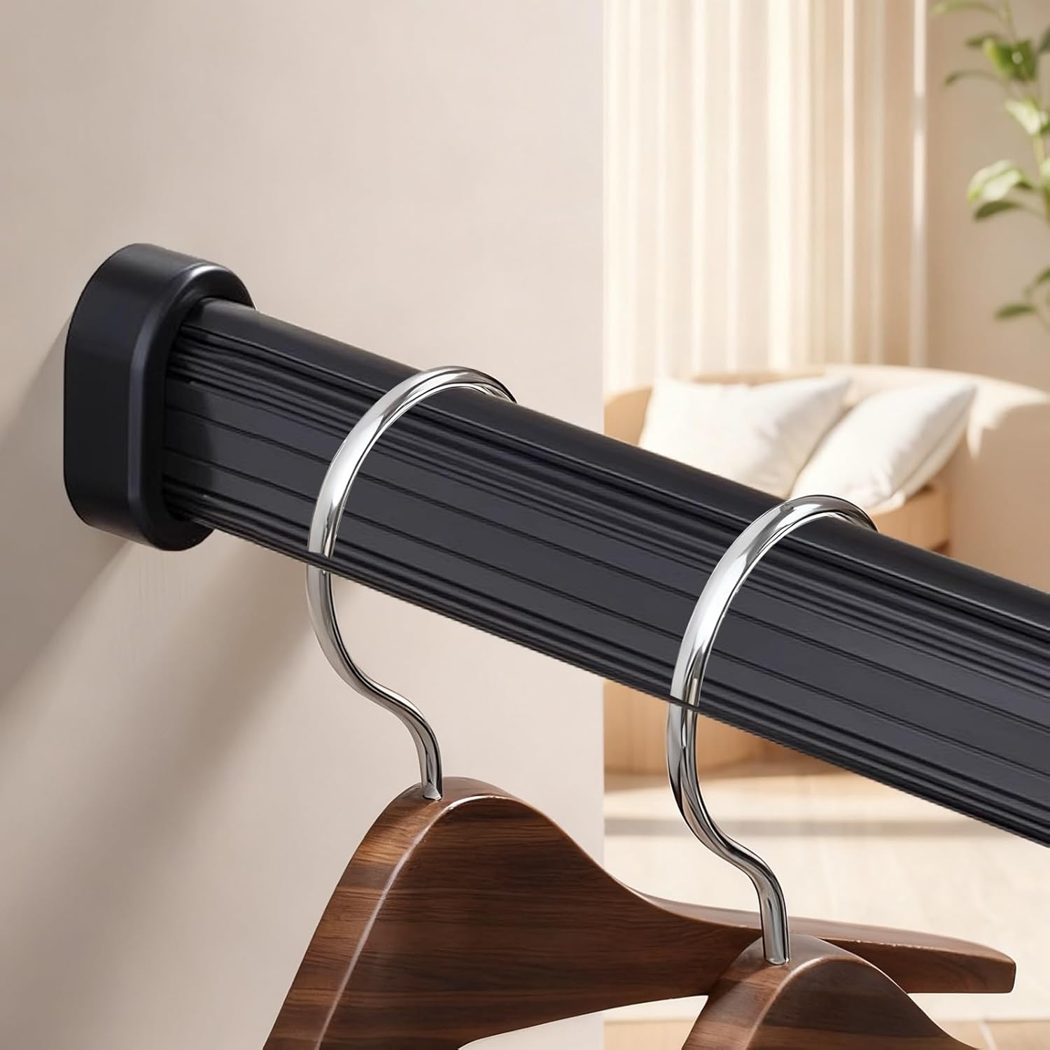 Heavy Duty Black Closet Rod for Hanging Clothes, Space-Saving Wardrobe Organizer, Metal Garment Rack System, 130cm (51 1/8") - Perfect for Efficient Storage