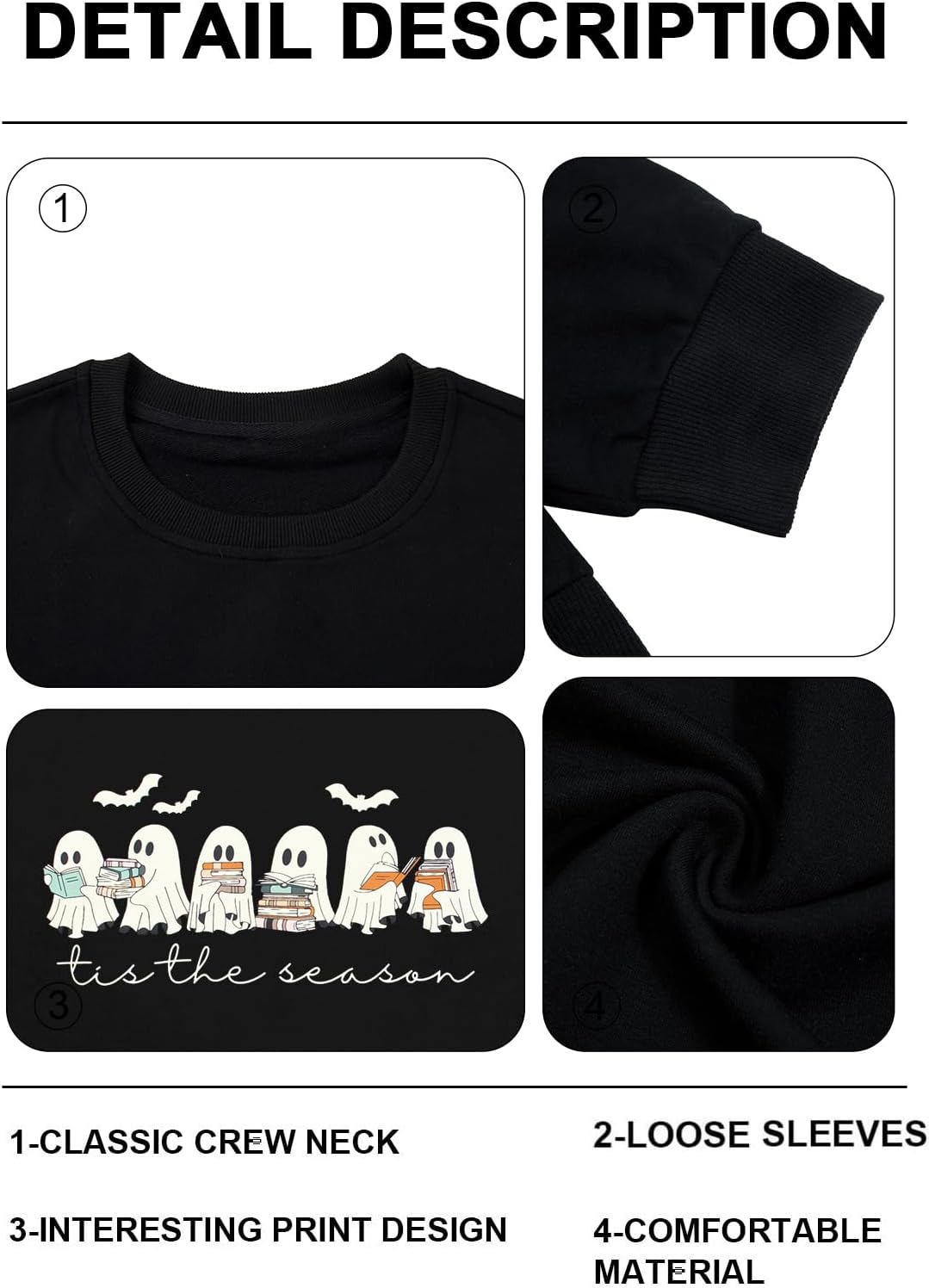 UNIQUEONE Halloween Sweatshirts for Women Ghost Reading Books Sweater Cute Spooky Bookish Shirt Fall Pullover Tops - Image 7