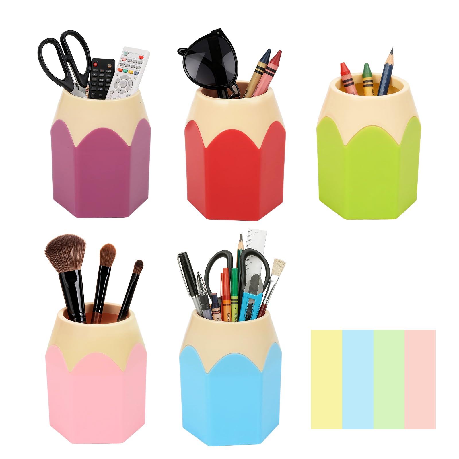 5Pcs Pen Pot & Pencil Pot for Desk, Desk Tidy Organiser, Pen & Pencil Holder for Office Supplies, Desktop Stationery Storage for Home School, Classroom Essentials for Teachers with 400PCS Sticky Notes
