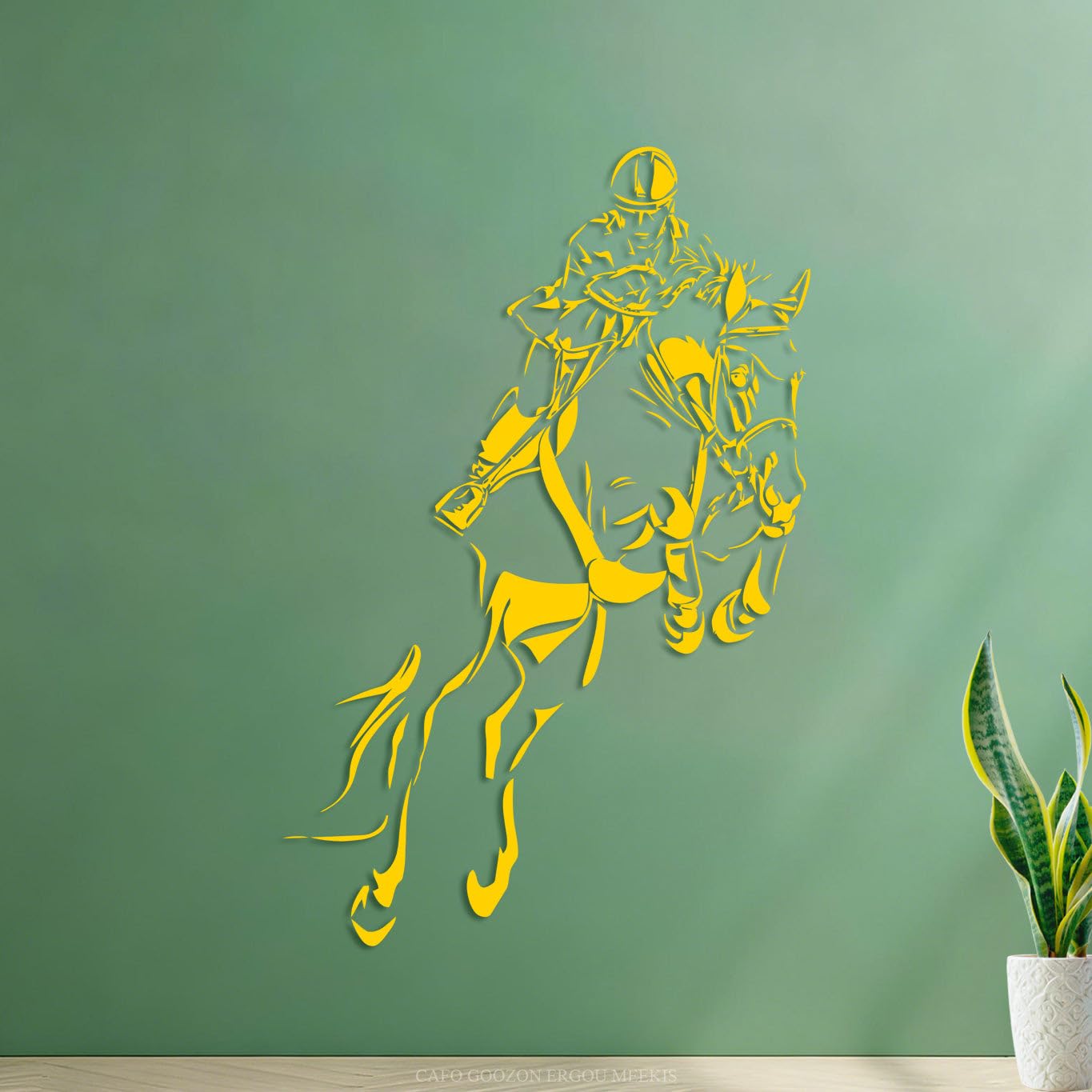Vinyl Wall Stickers Jockey Horse Equestrian Sports 54.6x82.7cm Waterproof Yellow