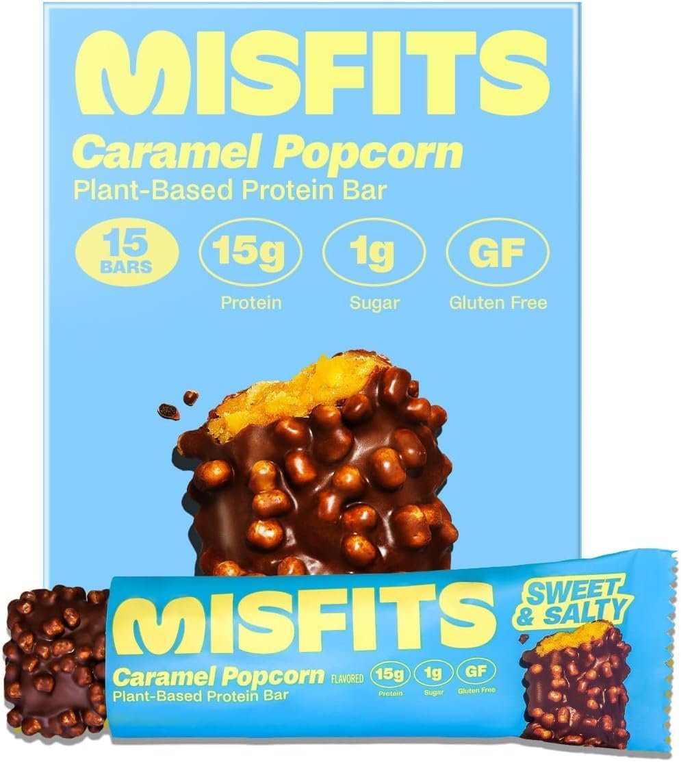 Vegan Protein Bar - Sweet & Salty Caramel Popcorn | 16 grams Protein | 1 gram Sugar | Plant-Based, Low Carb, High Fibre | No Palm Oil | Non-GMO | Pack of 15