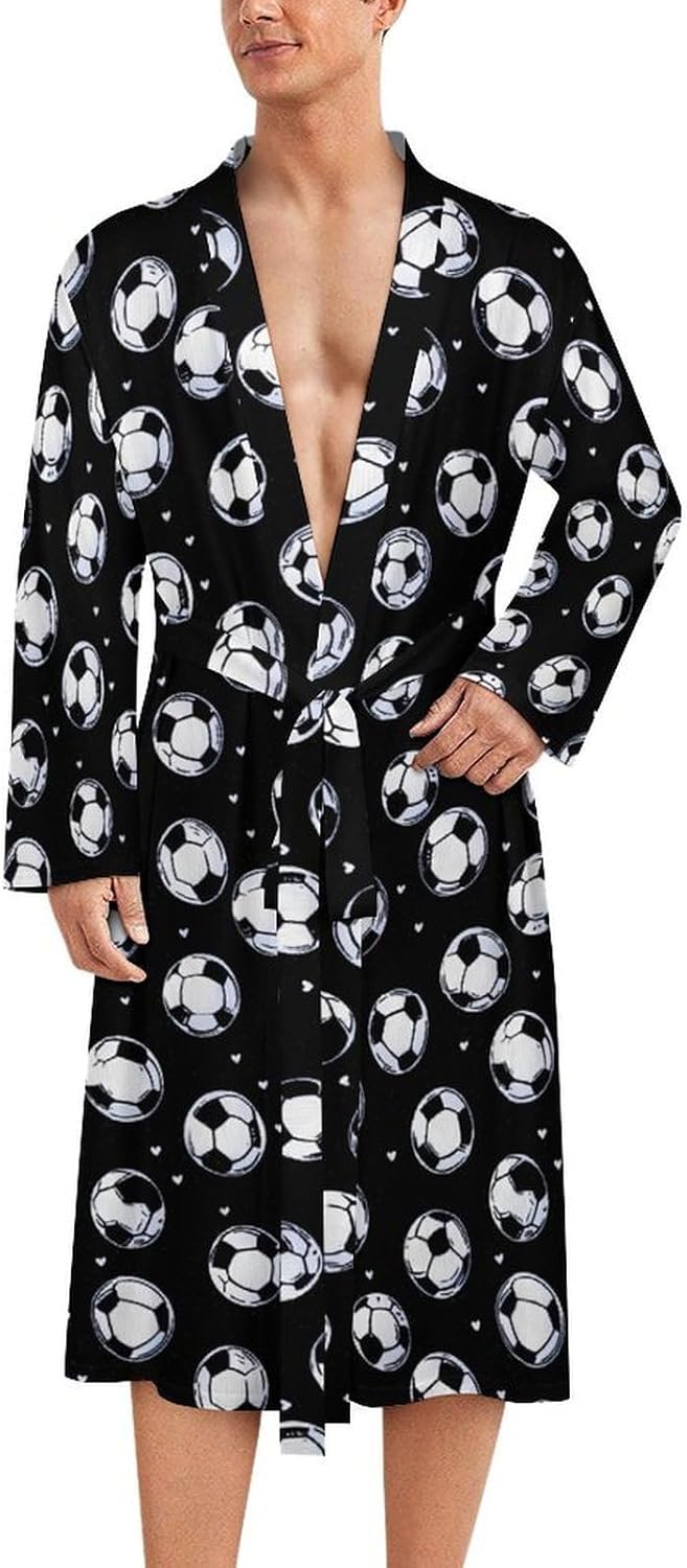 Socceres Men's Robe Soft Bathrobe V Neck Loungewear Sleepwear Nightgown Dressing Gown