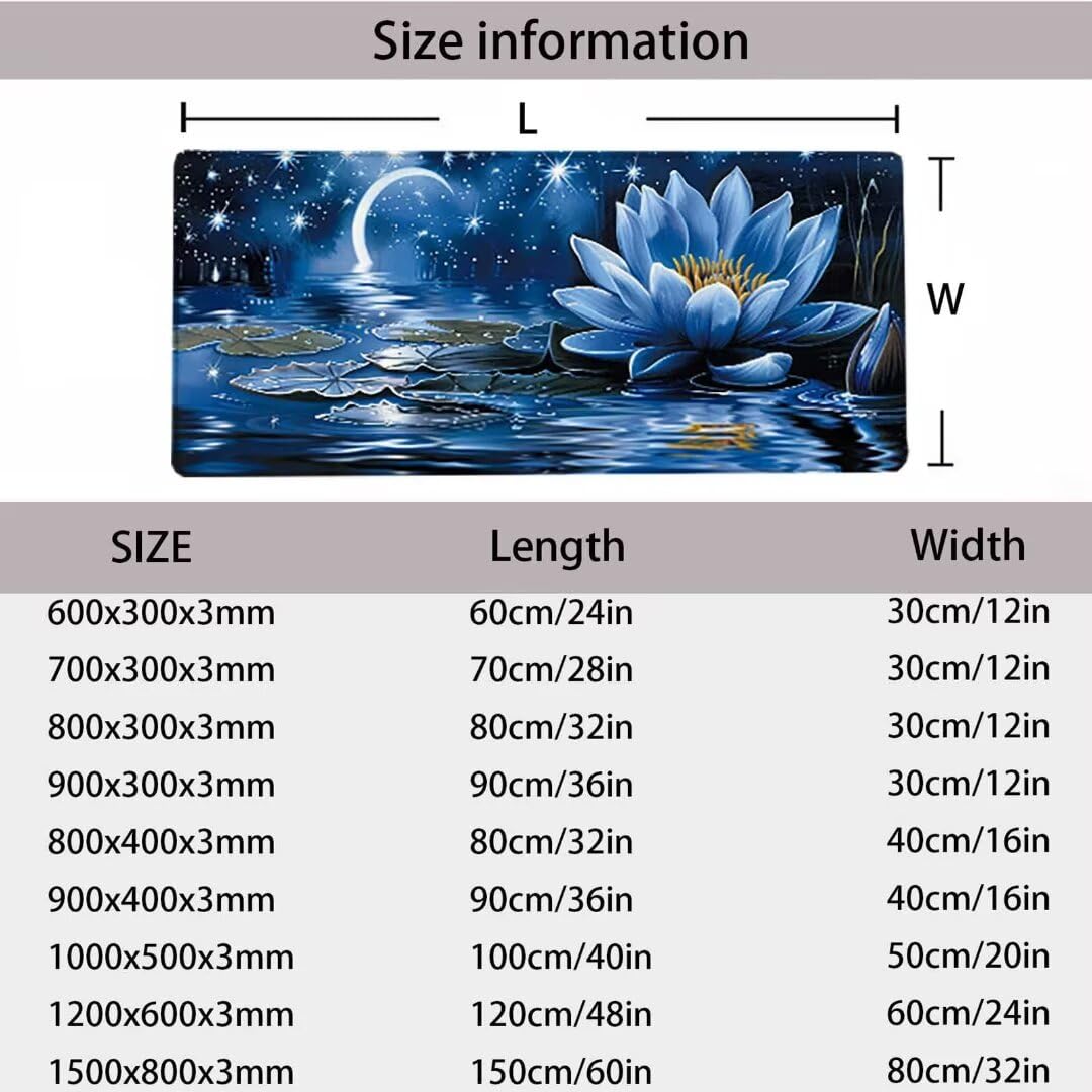 Alfombrilla Ratón XXL 150 x 80 cm, Tapete Escritorio Blanco, Impermeable Alfombrilla Ratón Gaming Loto, Bordes Cosidos Antideslizante Mousepad, Mejora la Precisión y la Velocidad 4-0