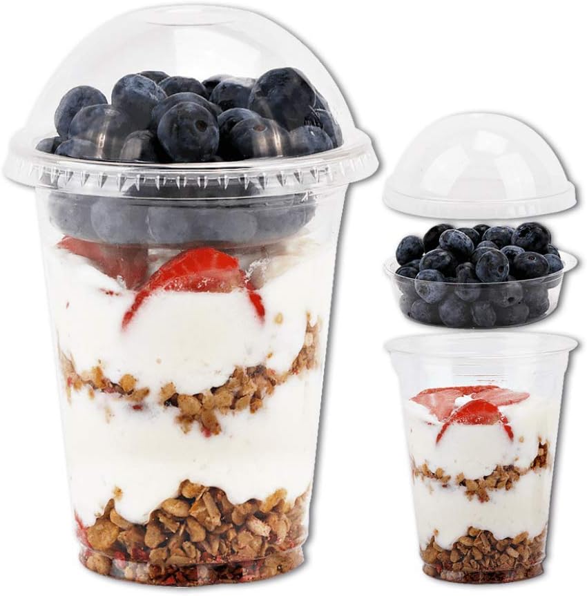 12 oz Clear Plastic Parfait Cups with Insert 3.25oz & Dome Lids No Hole