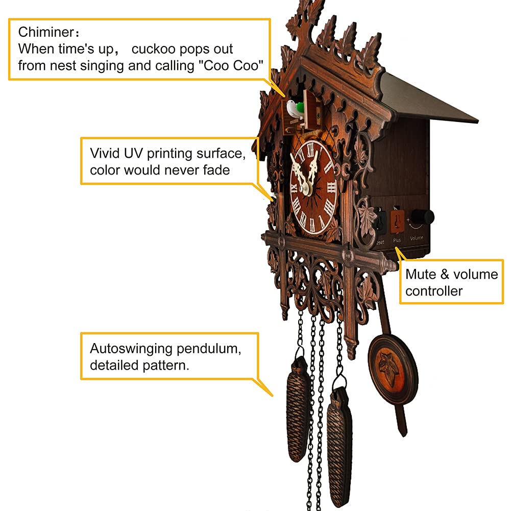 Schwarzwald Orologio a cucù, in legno Coo Coo, orologio decorativo con pendolo e funzione Chiming per orologi da parete perfetti per la casa, il soggiorno (antico)