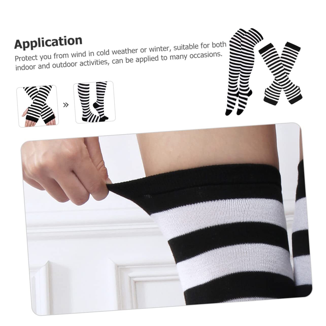 COLLBATH 1set Socks Stripes Women's Arm Compression Sleeves Warm Keeping Arm Covers