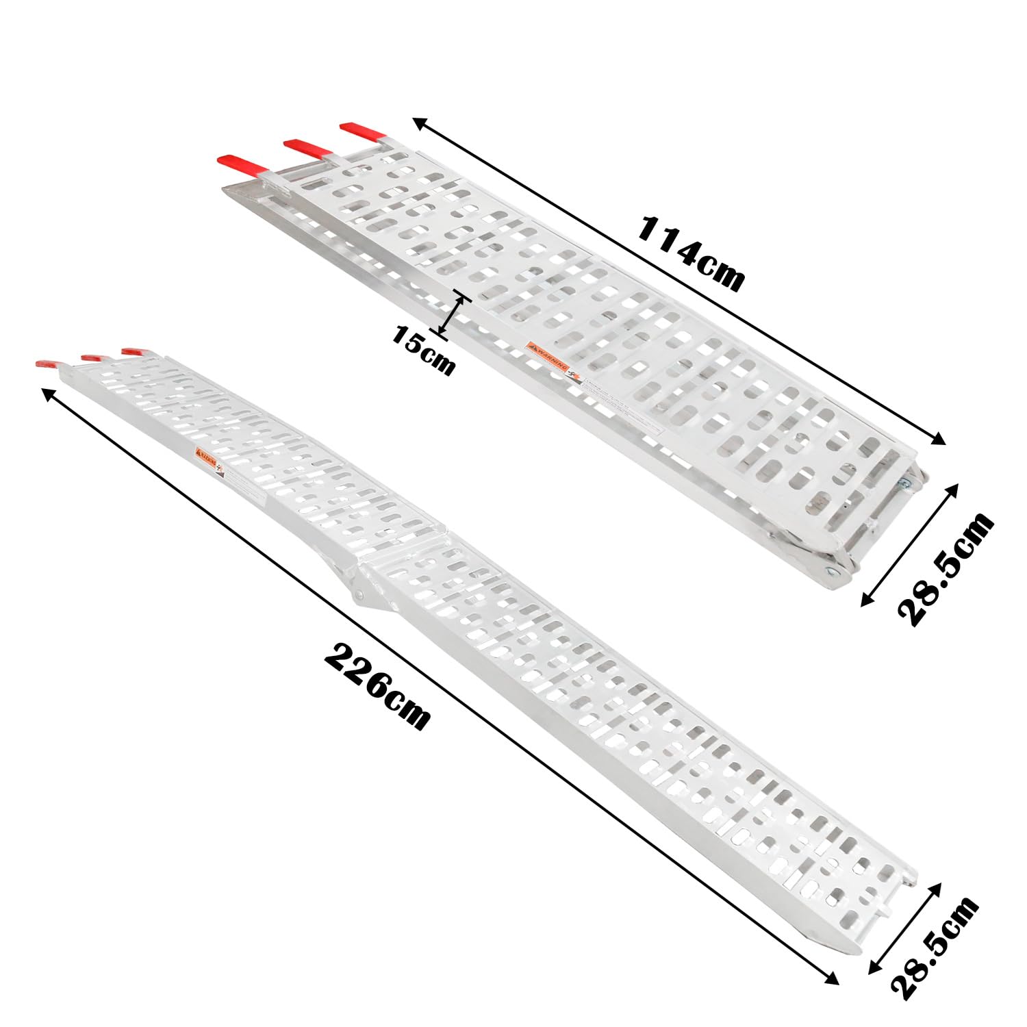 2-częściowa aluminiowa rampa najazdowa, składana, 226 × 30,5 cm, do 680 kg | Antypoślizgowa powierzchnia otworu i wytrzymała konstrukcja stalowa – idealnie nadaje się do załadunku motocykli, quadów