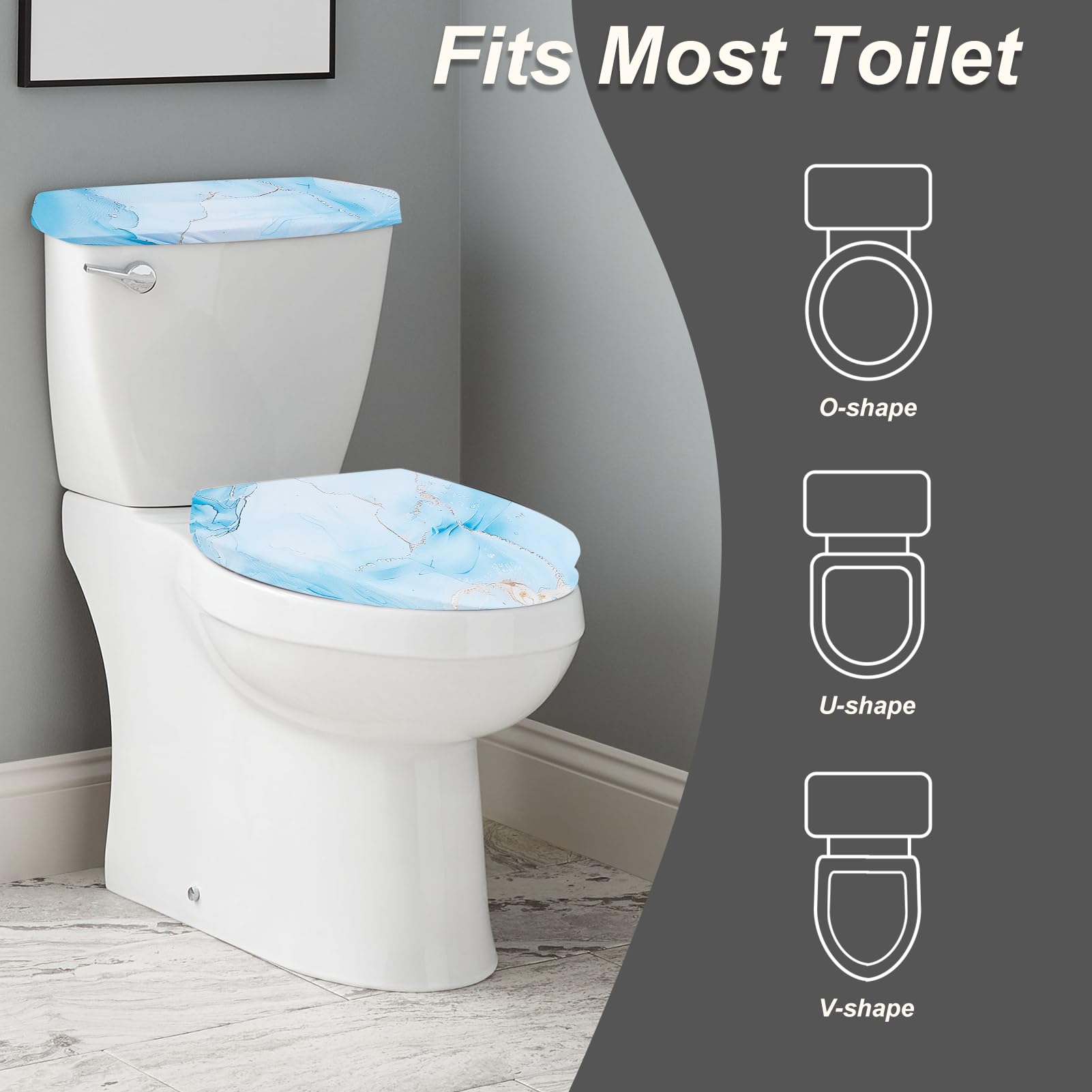NICENEEDED Blue Marble Print Toilet Lid and Seat Protector Cover, Bathroom Toilet Tank Lid Covers Stretch Toilet Covers Set - Image 4