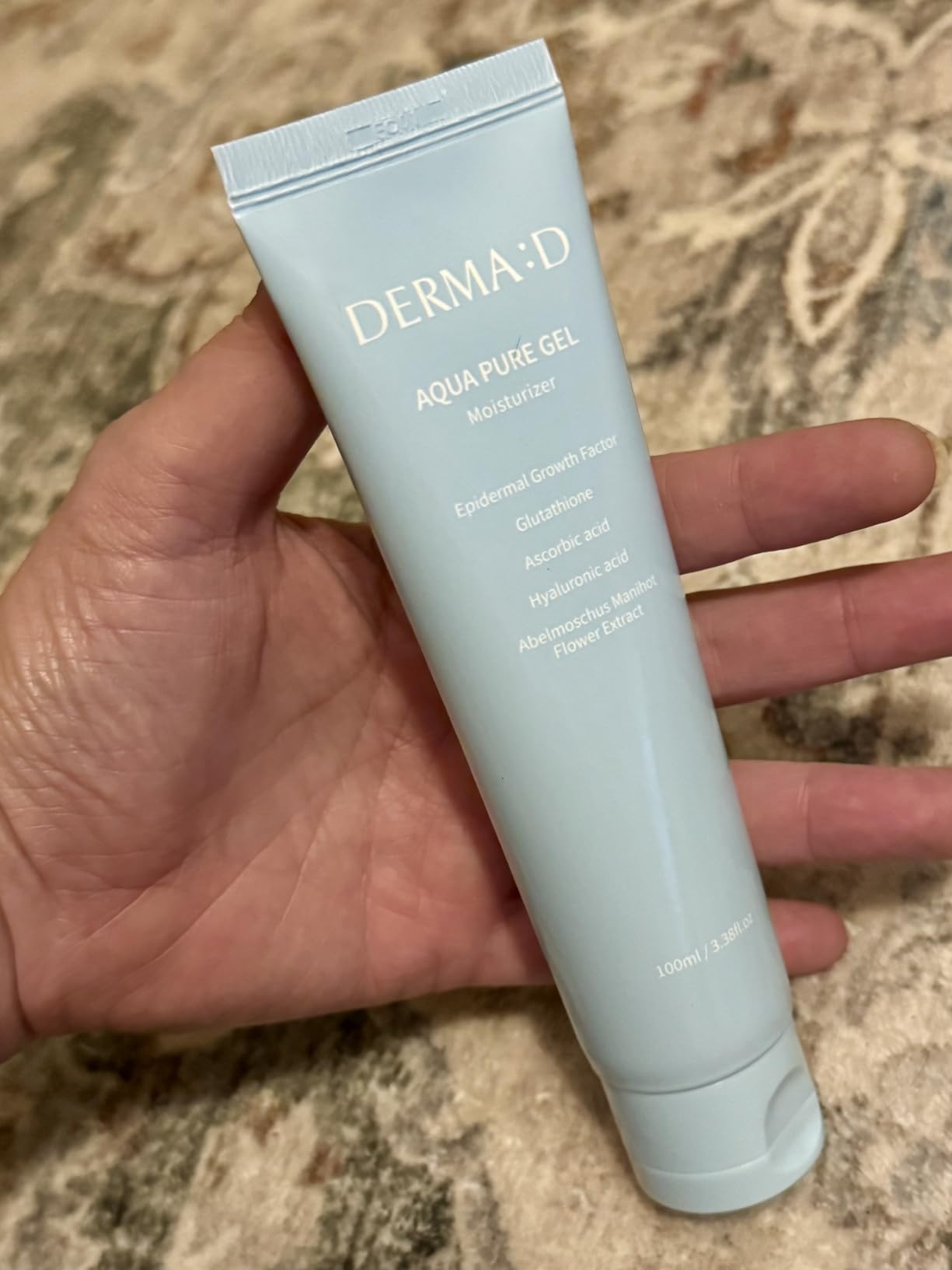 DERMA:D Korean Gel Cream for Dry & Dehydrated Skin – Intense Hydration, Lightweight & Non-Sticky, Locks In Moisture with Hyaluronic Acid + EGF + Glutathione, Soothes Irritated Skin, 3.38 fl.oz