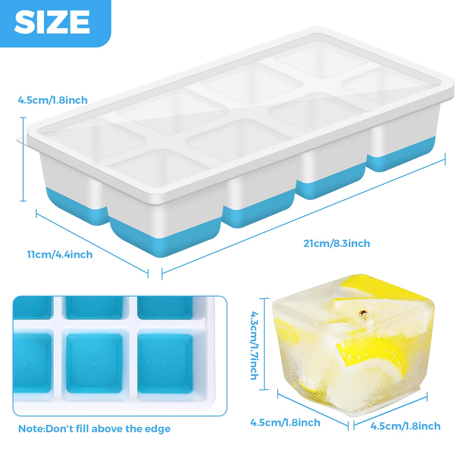 Bac à Glaçons en Silicone avec Couvercle 2 Pièces Empilable Sans BPA Vert Bleu