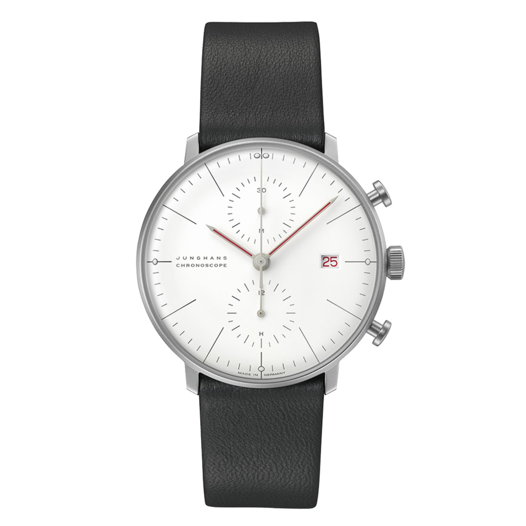 Max Bill Chronoscope Bauhaus Watch, Black/ Red Hands, Minimalist