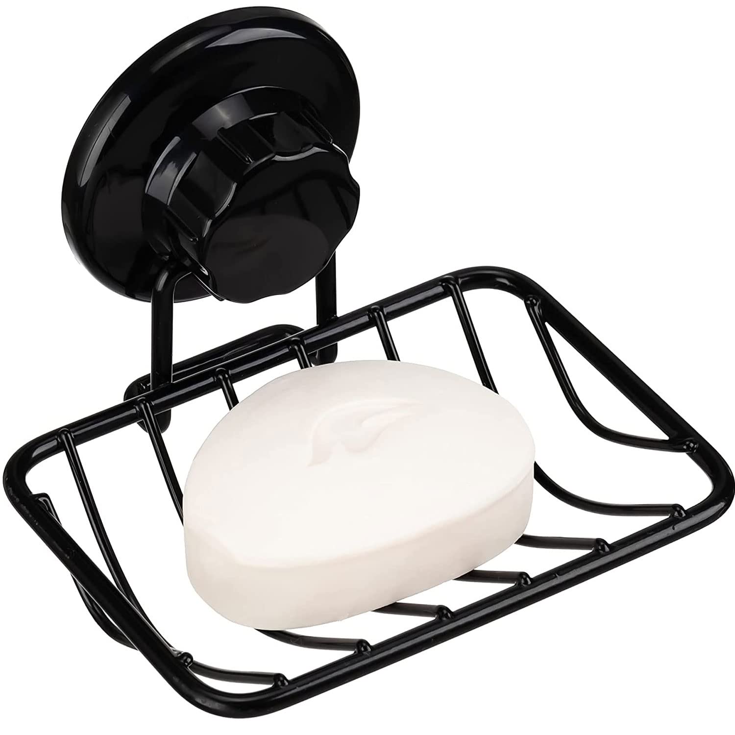 ARCCI Bar Soap Holder for Shower Wall, Stainless Steel Strong Vacuum Suction Cup Shower Soap Dish, Rustproof Wall Mouted Square Soap Sponge Holder Tray for Bathroom & Kitchen Sink, Black