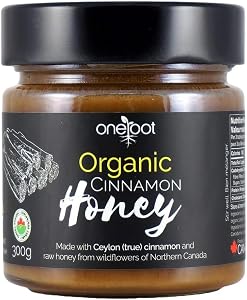 ONEROOT Organic Infused Honey (w/Ceylon Cinnamon) | Pure Organic Canadian Honey 300g | Non-GMO