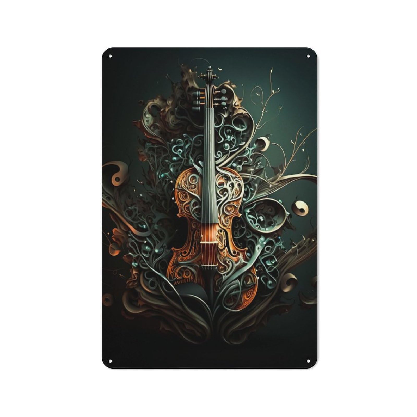 Junmoney Guitar Music Metal Plaque 30X20cm With For Pub Or Café, Rustic Decor, For Garage, Workshop And Man Cave Decoration