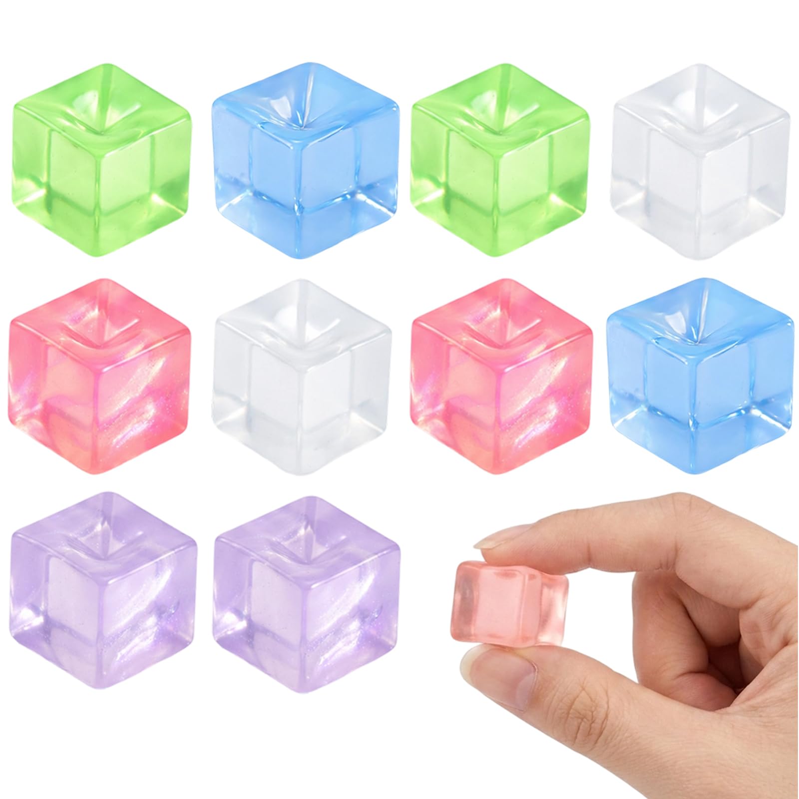 10 PCS Ice Cube Squishy, Squishy Cube Set, Mini Ice Cube Squishy for Relax and Focus Enhancement, Suitable for Office Workers, and Tourist, Assorted Colors with 2.5 cm Size