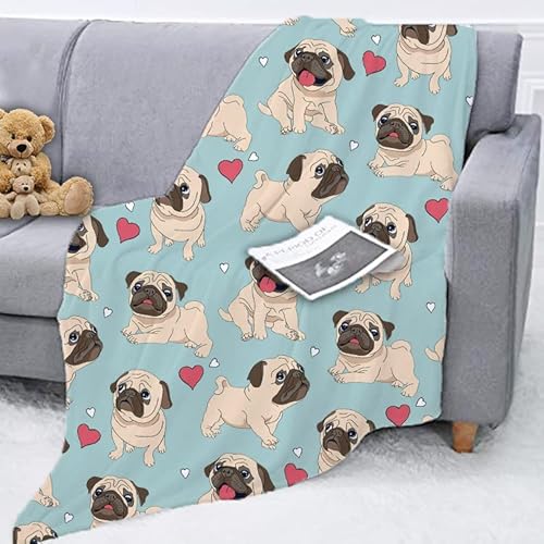 321Design Pug Pet Dog Fleece Flannel Throw Blanket Sherpa Microfiber Lightweight Plush For Couch Bed Sofa Car Kids Adults Pets All Seasons Multi-Size 50X40In For Kids #TOP2