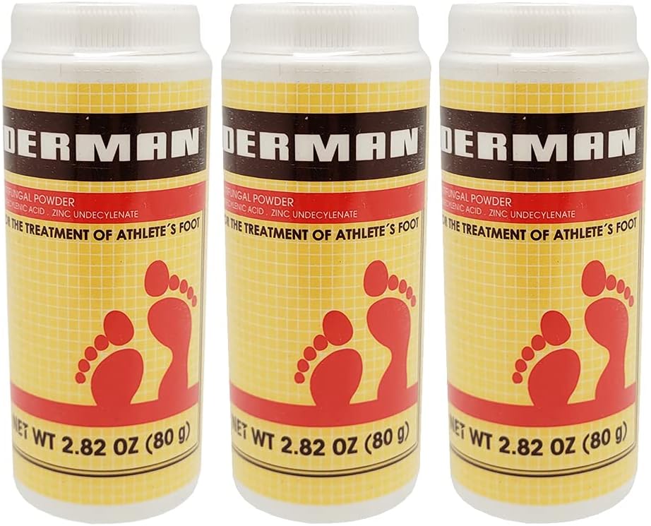 Derman Antifungal Powder for Treatment of Athlete's Foot Foot Care Products 3 Pk Deal.