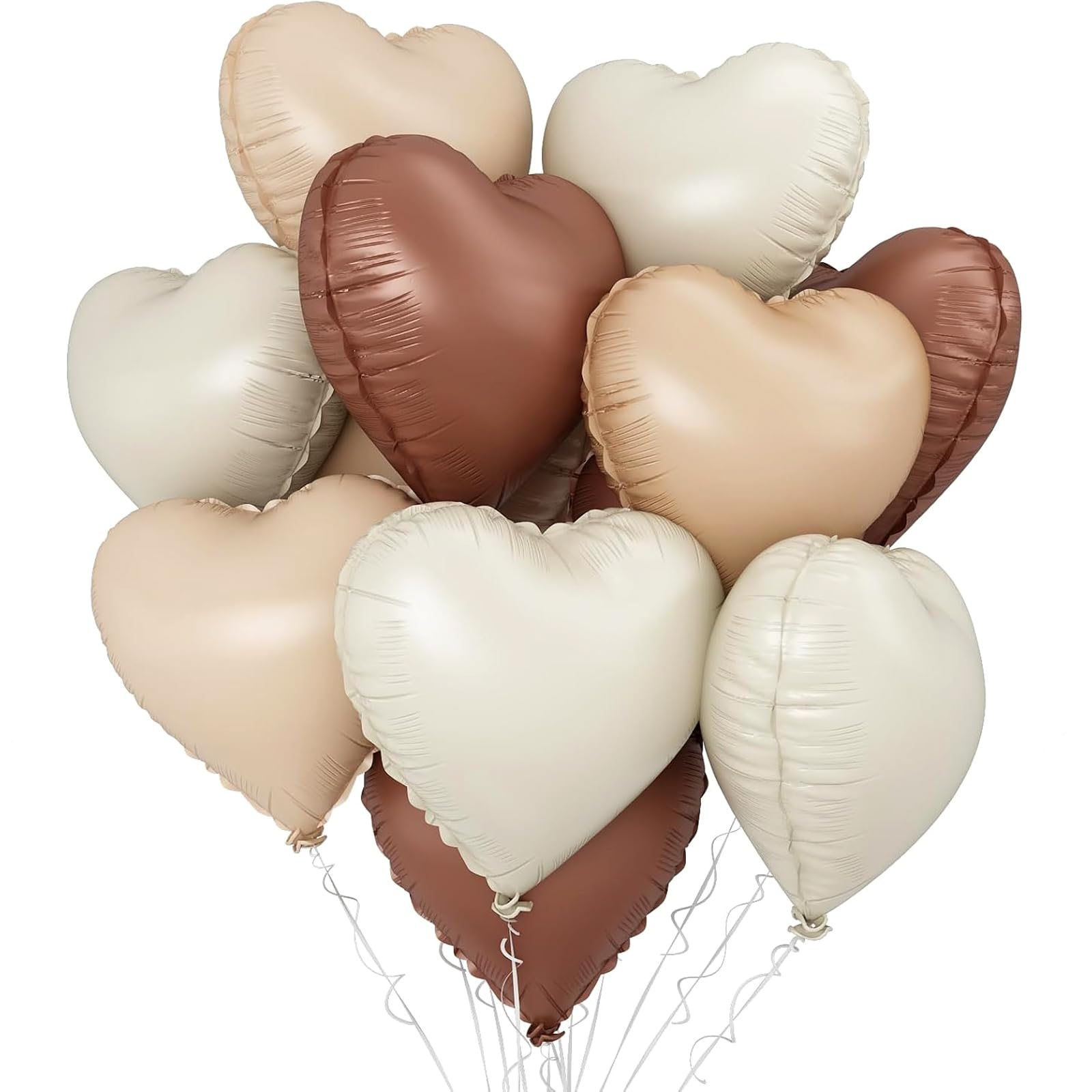 Brown Apricot Cream Heart Foil Balloons, 18 Inch 12Pcs Beige Tan Terracotta Heart Shaped Foil Balloon Birthday Party Anniversary Valentine's Day Wedding Bridal Gender Reveal Decorations