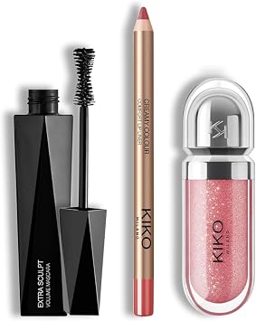KIKO Milano Essetials Kit | Creamy Comfort Lip Liner 07, 3D Hydra Lipgloss 17 & Extra Sculpt Volume Macara