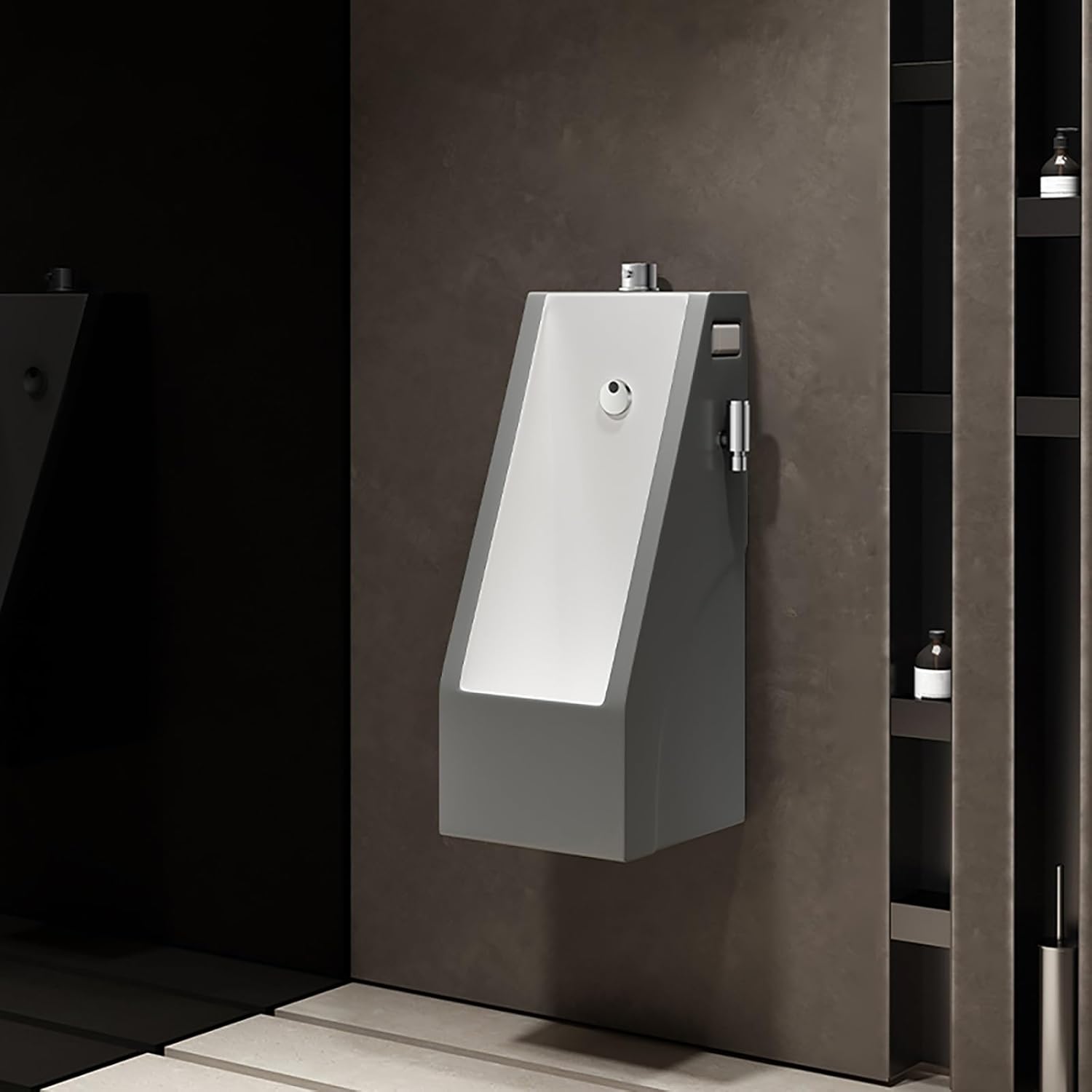 Wall Mounted Men's Adult Urinal,Commercial Flushing Urinals,with Spray Gun and Sensor Flush Valve,for Home Hotel Restrooms.(Gray)