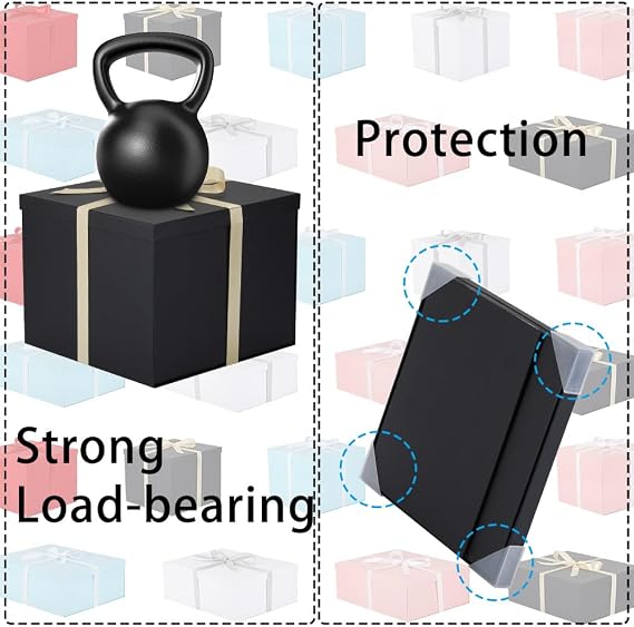 Large Gift Box with Lid 32x32x25 cm, Black Gift Boxes for presents Packaging for Birthdays, Valentine's Day, Christmas (Include Shredded Paper Fill, Envelope Card Ribbon)