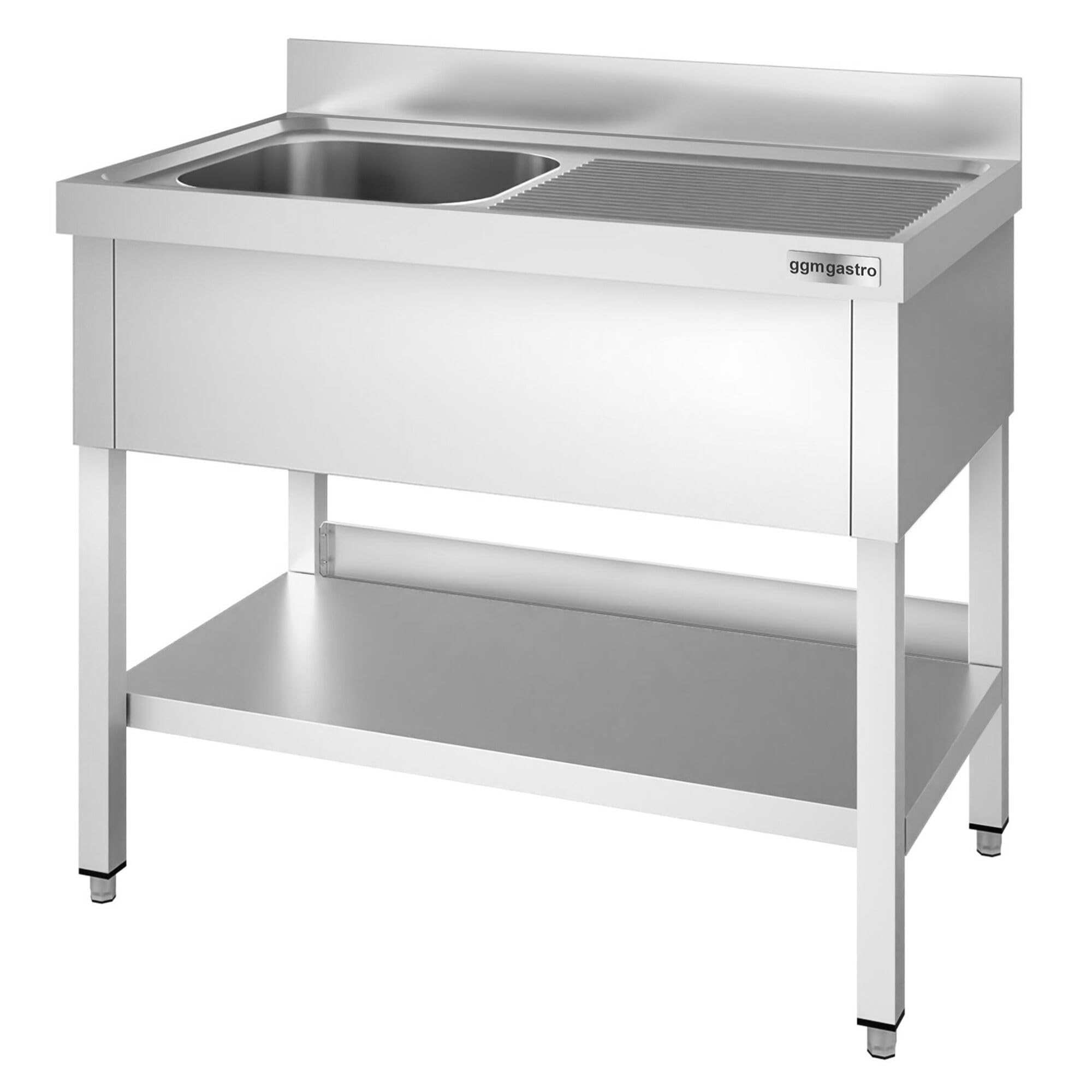 GGM Gastro | STK126BL1 | Spültisch PREMIUM - 1200x600mm - mit Grundboden - mit 1 Becken links