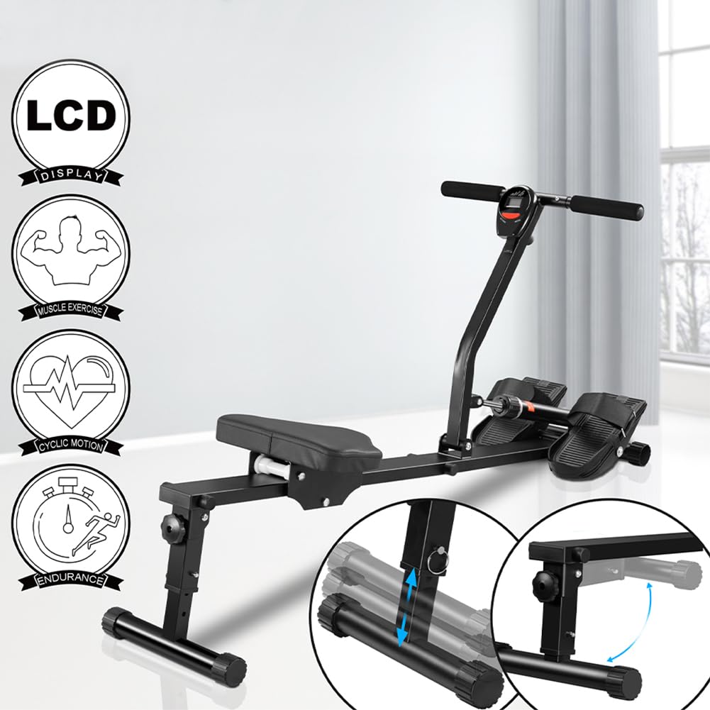 BAKAJI Vogatore Pieghevole per Casa Salvaspazio e Silenzioso, Attrezzatura da Allenamento per Interni con Display LCD e 12 Livelli di Resistenza, Palestra, Fitness, Cardio