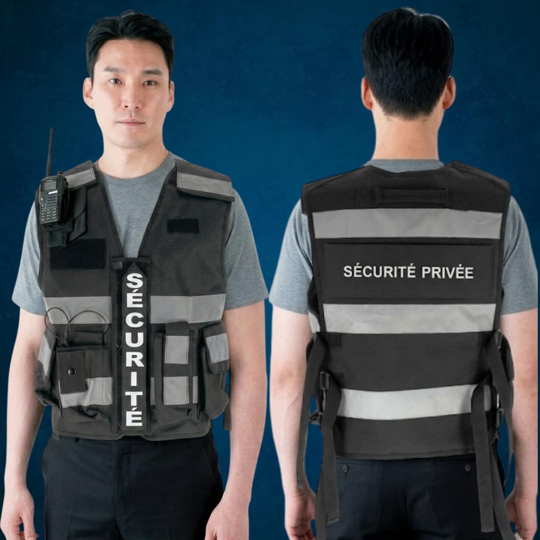 Gilet Haute Visibilité SÉCURITÉ PRIVÉE Noir - Identification Professionnelle - Confort Et Résistance - Idéal Comme Gilet Tactique Sécurité Privée, Police, Gendarmerie Ou Militaire Homme