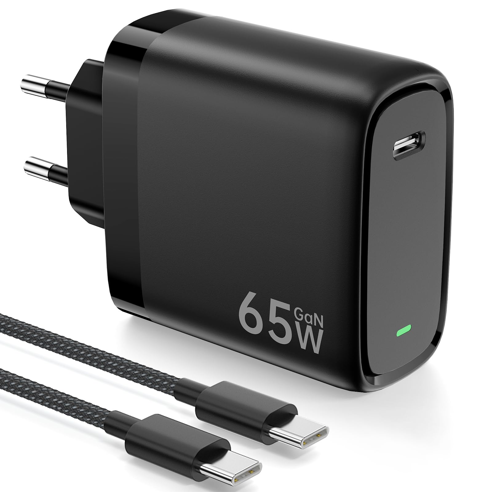 Caricatore USB C 65W con Tecnologia PD3.0 e GaN II Caricatore Rapido USB C PPS con Cavo Tipo C 2m per iPhone 16/15, per Pad Pro/Air, per Galaxy S25/S24/23/S22, per MacBook Pro/Air.ecc