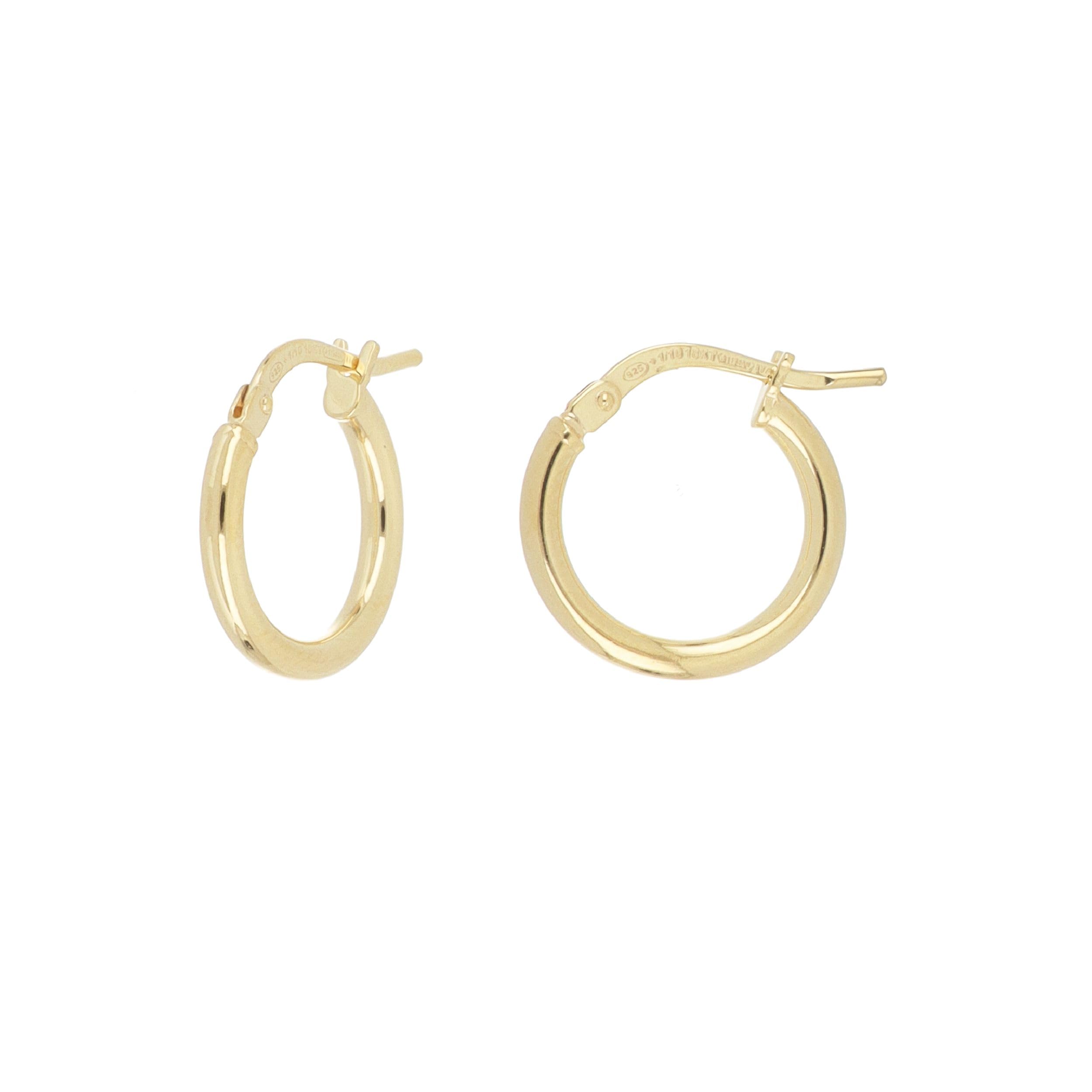 Pendientes de aro brillantes de oro de 18 quilates y plata de ley 925