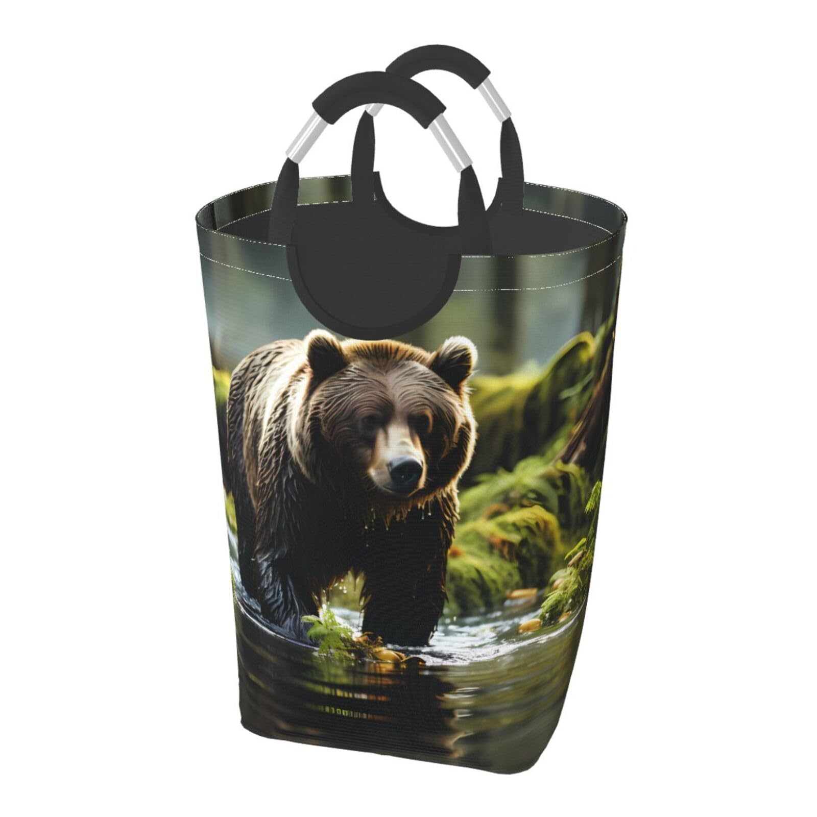 Brown Bear Pounce Faltbarer quadratischer Aufbewahrungsbeutel, 50 l, Wäschekorb für schmutzige Kleidung, geeignet für Waschküche, Schlafsaal, Schlafzimmer