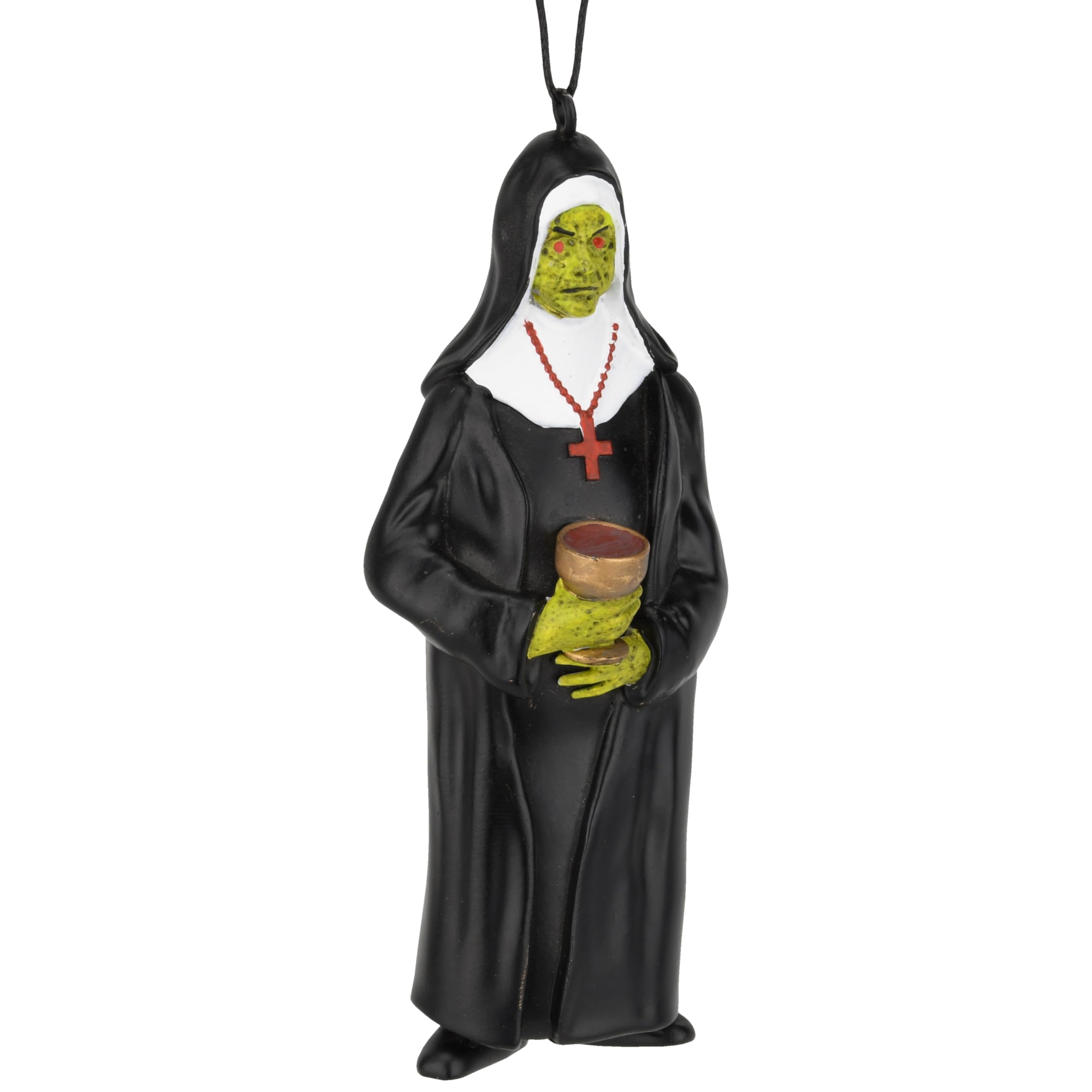 Tree Buddees Multi Color Creepy Zombie Nun Halloween Ornament – Horror Resin Ornament With Chalice, Rosary & Red Eyes Undead Decoration