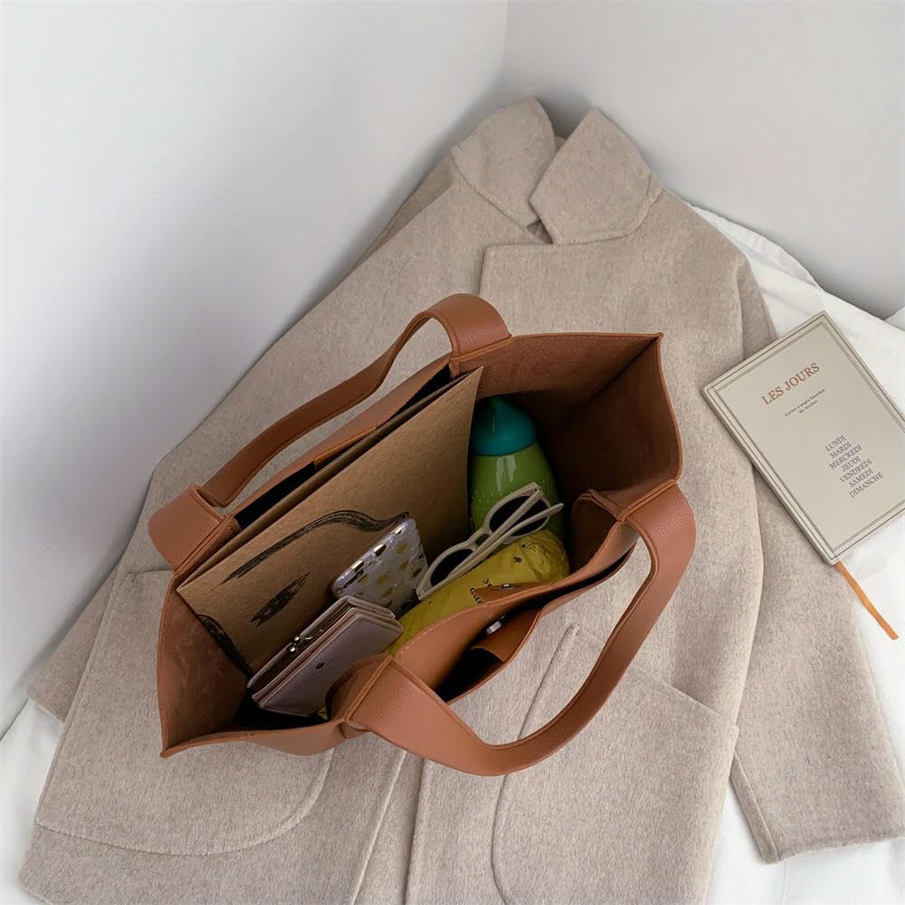 Bolso de Mano Informal de Piel Suave Mujer, de Color Liso, de Gran Capacidad, con un Solo Hombro y Bolsillo Exterior