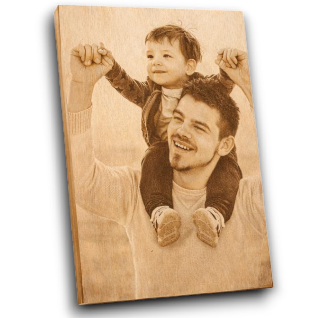 Regalo para Papá Personalizado con Foto y Texto Grabado en Madera Natural — Cuadro de Personalizado con Imagen Grabada y Dedicatoria en la Parte Trasera, Regalo único para Padre y Día del Padre